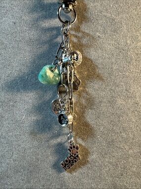 Dog Person Silver Charm Keychain with Turquoise Accent